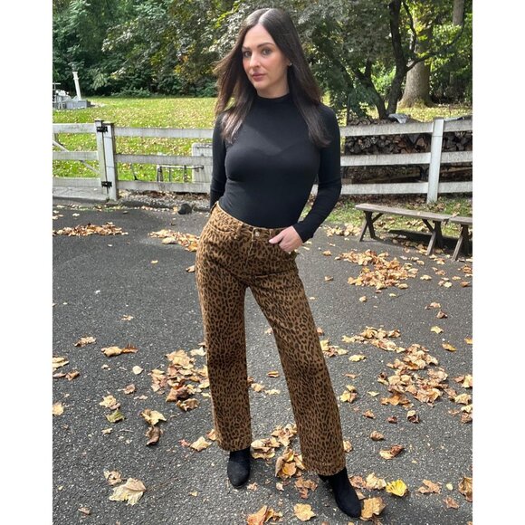 Wide Leg Denim Jeans Women High Waisted Ankle Length Leopard Cheetah Print - Picture 6 of 9